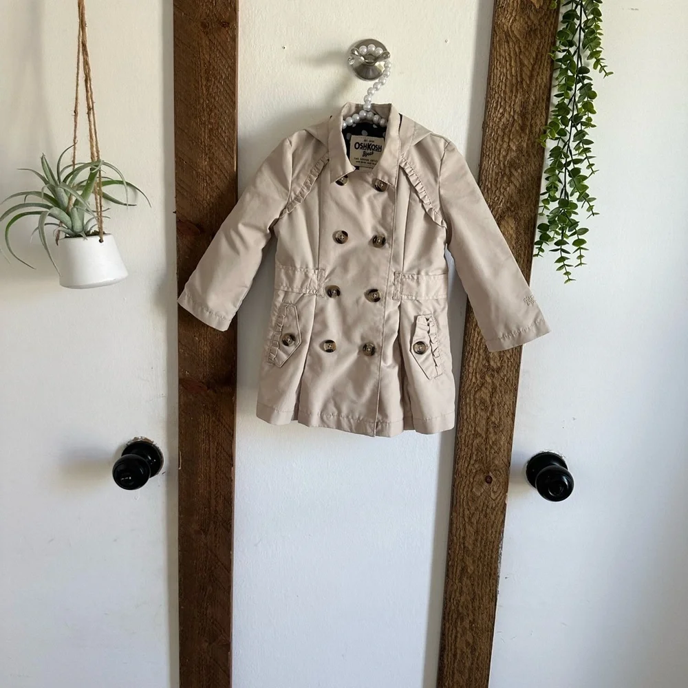Oshkosh B'Gosh Polka Dot Hooded Double Breasted Beige Trench Coat Size 18M Girl